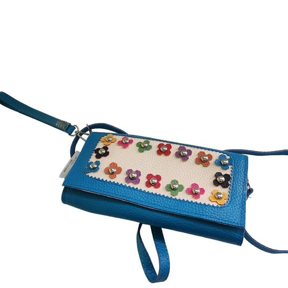 Turquoise NWT Floral 3D Crossbody Clutch Convertible Wallet - Picture 2 of 5